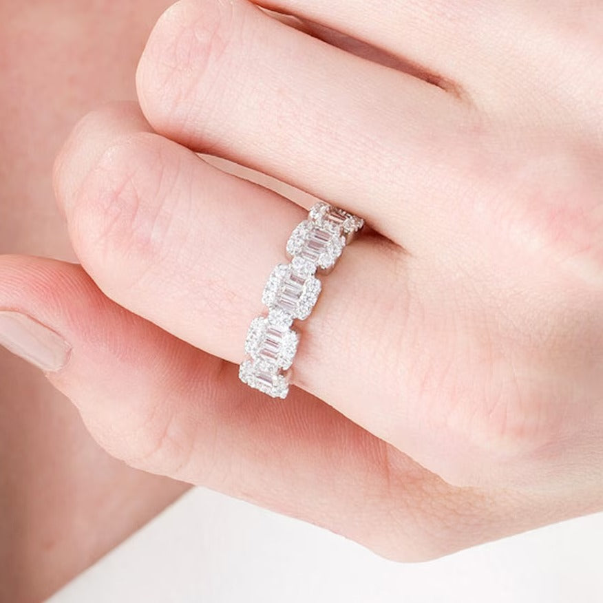 1.0 CT. TW Baguette and Round Diamond Composite Five Stone Ring in 10K White Gold