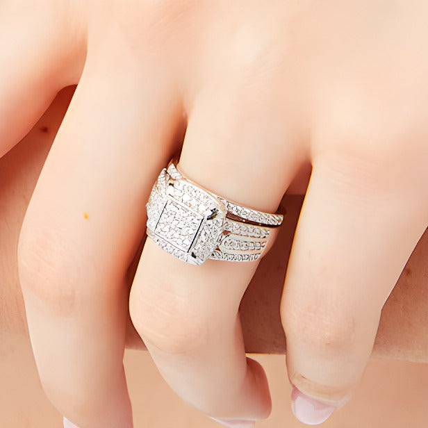 1.0 CT. TW Princess Multi-Diamond Cushion Frame Bridal Set in 10K White Gold
