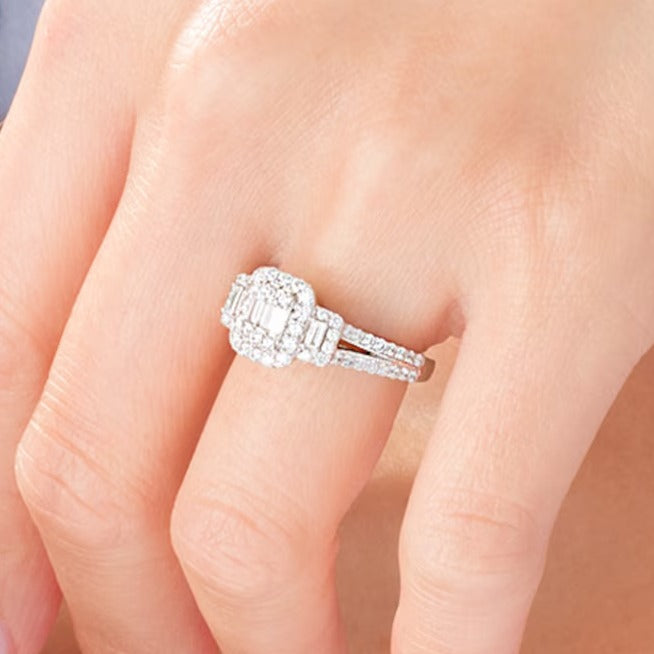 0.88 CT. TW Composite Diamond Cushion Frame Engagement Ring in 10K White Gold