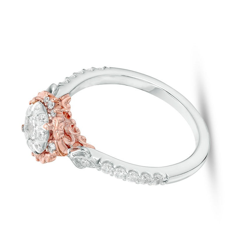 0.5 CT. TW Diamond Filigree Flower Frame Vintage-Style Engagement Ring in 10K Two-Tone Gold