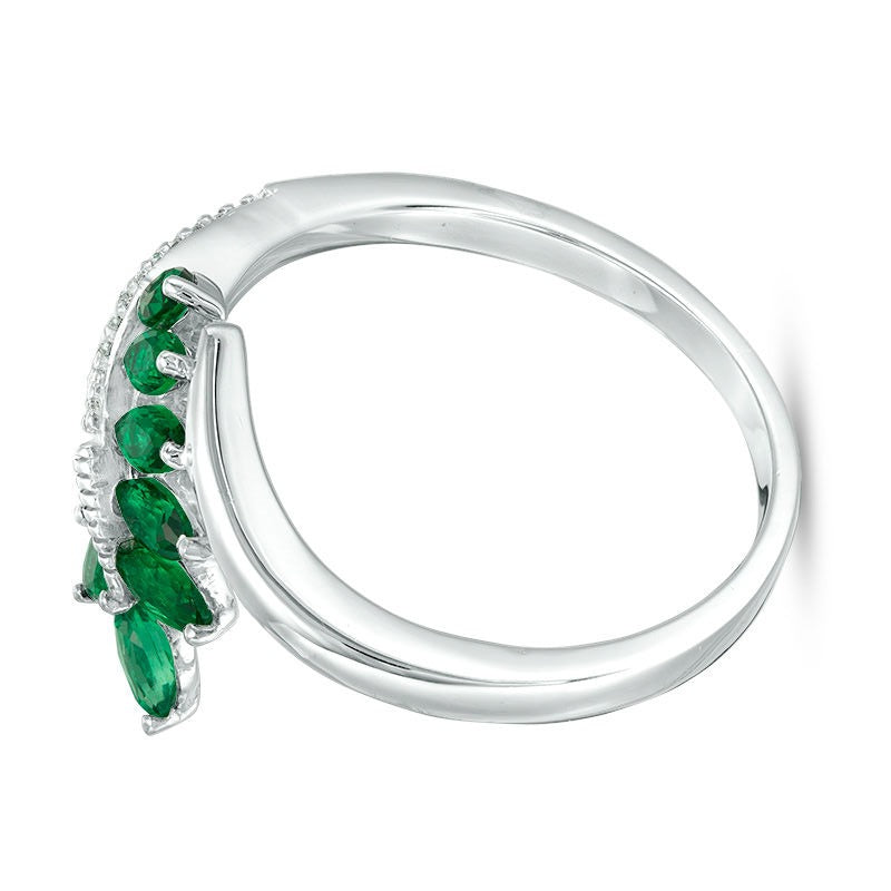 Marquise Lab-Created Emerald and Diamond Accent Bypass Leaf Ring in Sterling Silver