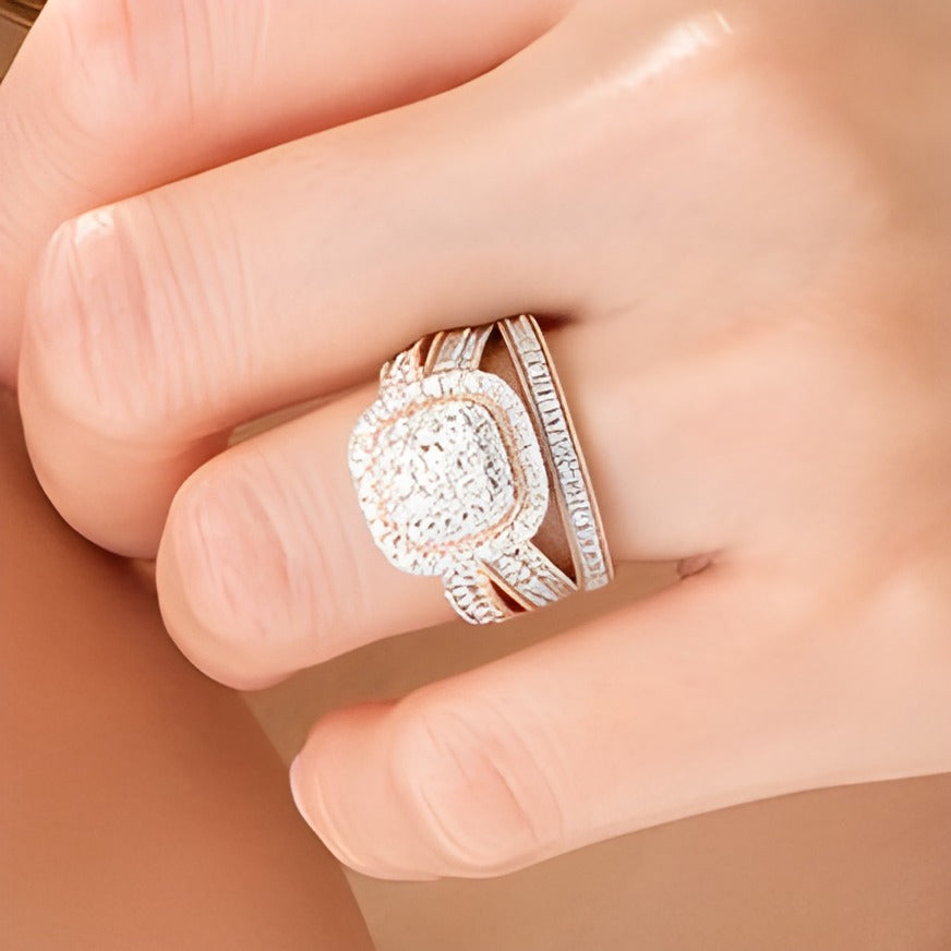 1.33 CT. TW Multi-Diamond Cushion Frame Vintage-Style Bridal Set in 10K Rose Gold