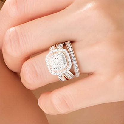 1.33 CT. TW Multi-Diamond Cushion Frame Vintage-Style Bridal Set in 10K Rose Gold