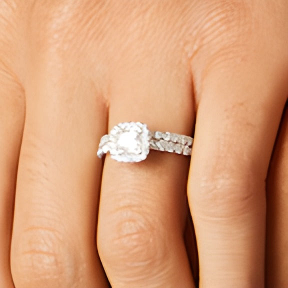 1.75 CT. TW Princess-Cut Lab-Grown Diamond Cushion Frame Bridal Set in 14K White Gold (I/SI2)