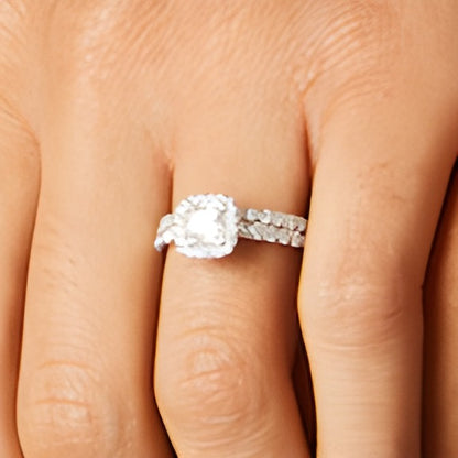 1.75 CT. TW Princess-Cut Lab-Grown Diamond Cushion Frame Bridal Set in 14K White Gold (I/SI2)