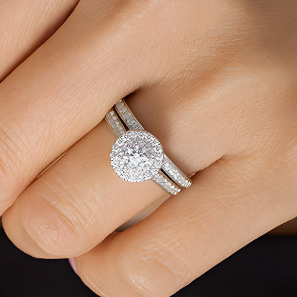 1.0 CT. TW Diamond Double Frame Bridal Set in 10K White Gold