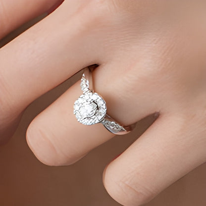 0.88 CT. TW Oval Diamond Frame Twist Shank Engagement Ring in 10K White Gold