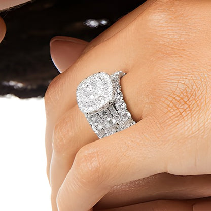 5.0 CT. TW Diamond Cushion-Shaped Frame Multi-Row Three Piece Bridal Set in 14K White Gold (I/I2)