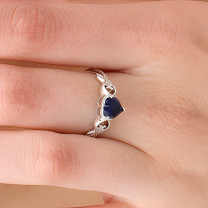 5.0mm Heart-Shaped Lab-Created Blue Sapphire and Diamond Accent Vintage-Style Filigree Ring in 10K White Gold