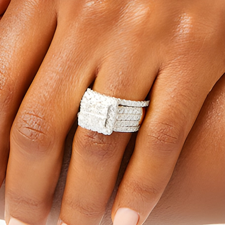 3.0 CT. TW Quad Princess-Cut Diamond Frame Multi-Row Three Piece Bridal Set in 14K Gold
