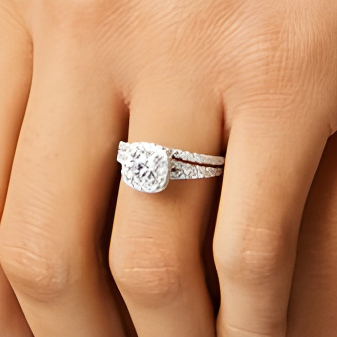 1.88 CT. TW Lab-Grown Diamond Cushion Frame Split Shank Bridal Set in 14K White Gold (I/SI2)