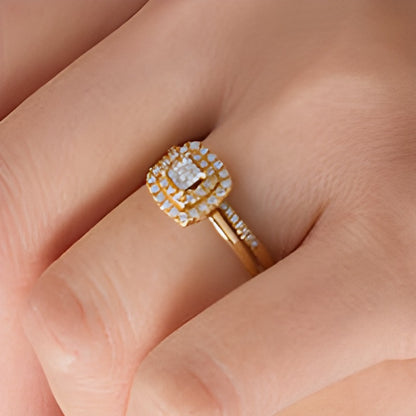 0.25 CT. TW Diamond Double Cushion Frame Bridal Set in 10K Gold