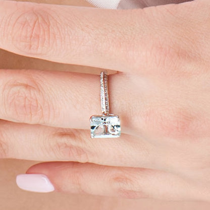 Emerald-Cut Aquamarine and 0.25 CT. TW Diamond Ring in 14K White Gold
