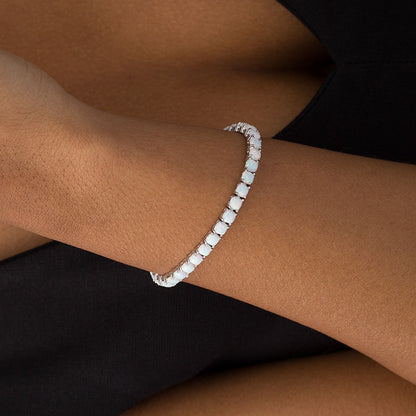 Cushion-Shaped Lab-Created Opal Tennis Bracelet in Sterling Silver - 7.25"