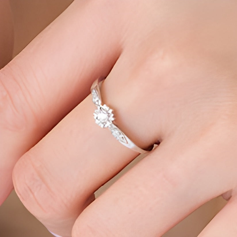 0.07 CT. TW Diamond Sunburst Promise Ring in 10K White Gold