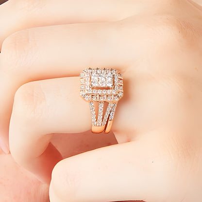 1.0 CT. TW Emerald Multi-Diamond Triple Row Split Shank Bridal Set in 10K Rose Gold