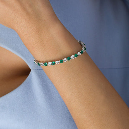 4.0mm Lab-Created Emerald and White Sapphire Alternating Tennis Bracelet in Sterling Silver - 7.25"