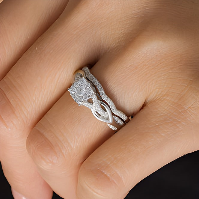 0.63 CT. TW Diamond Square Frame Knot Shank Bridal Set in 14K White Gold