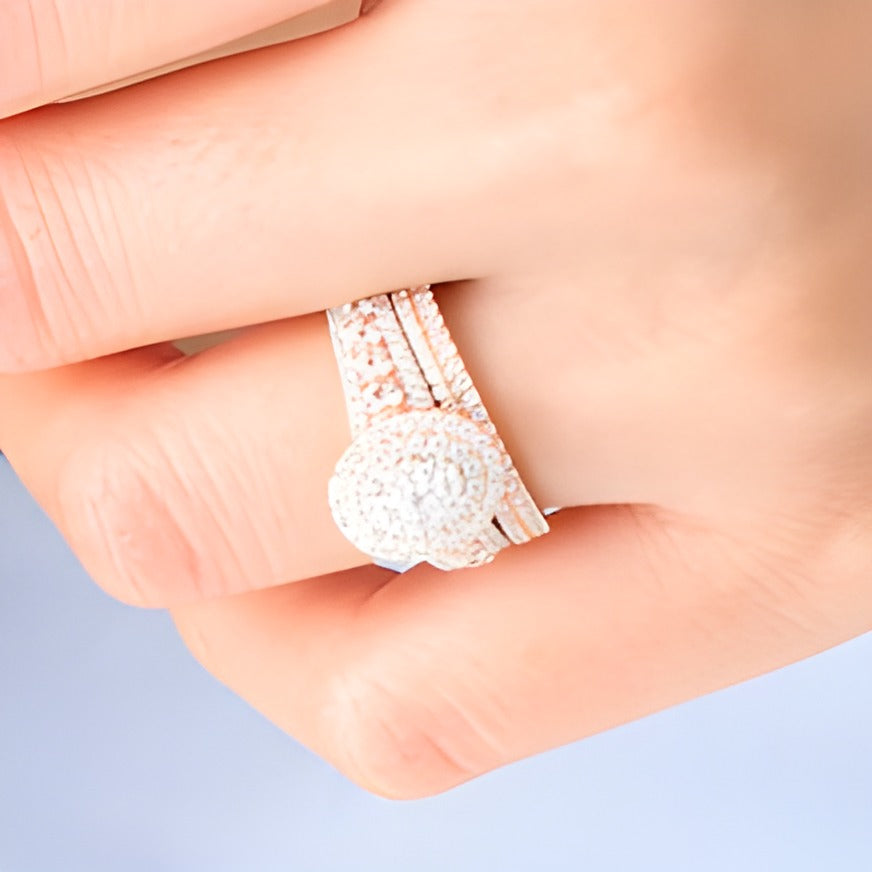 1.5 CT. TW Composite Diamond Double Oval Frame Multi-Row Bridal Set in 10K Rose Gold