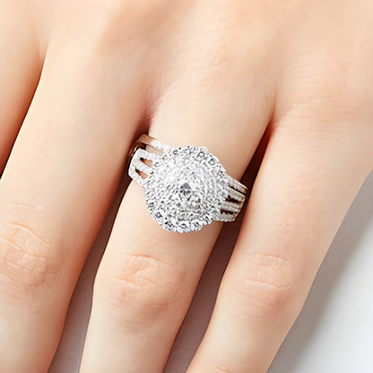 1.5 CT. TW Diamond Triple Row Scallop Frame Bridal Set in 10K White Gold