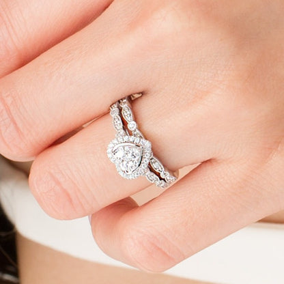 0.5 CT. TW Multi-Diamond Heart Frame Alternating Marquise Vintage-Style Bridal Set in 10K White Gold