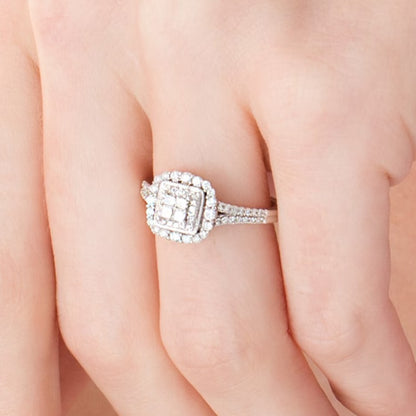 0.5 CT. TW Princess-Cut Quad Diamond Square Frame Vintage-Style Engagement Ring in 10K White Gold