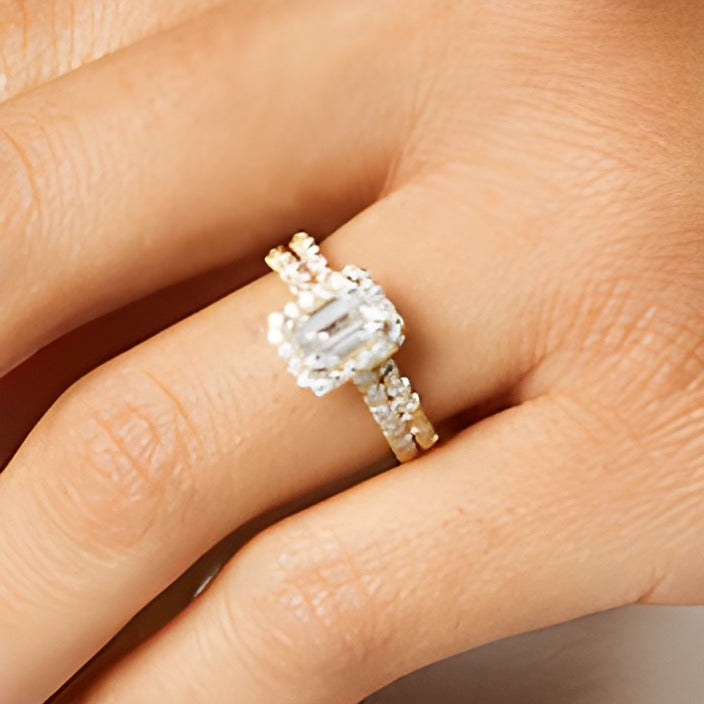 1.75 CT. TW Emerald-Cut Lab-Grown Diamond Frame Bridal Set in 14K Gold (I/SI2)