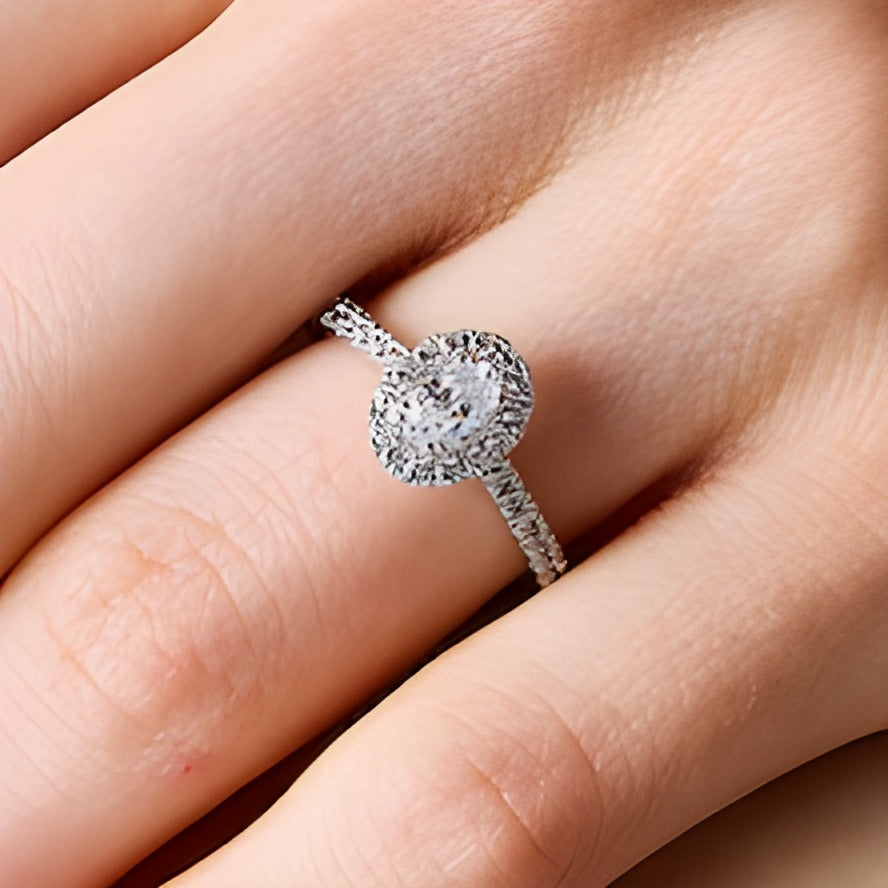 1.0 CT. TW Oval Lab-Grown Diamond Frame Engagement Ring in 14K White Gold (F/SI2)