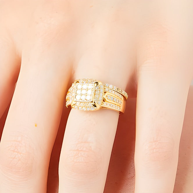 1.0 CT. TW Princess Multi-Diamond Cushion Frame Bridal Set in 10K Gold