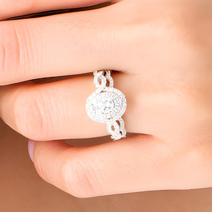 1.0 CT. TW Diamond Double Oval Frame Twist Shank Bridal Set in 10K White Gold