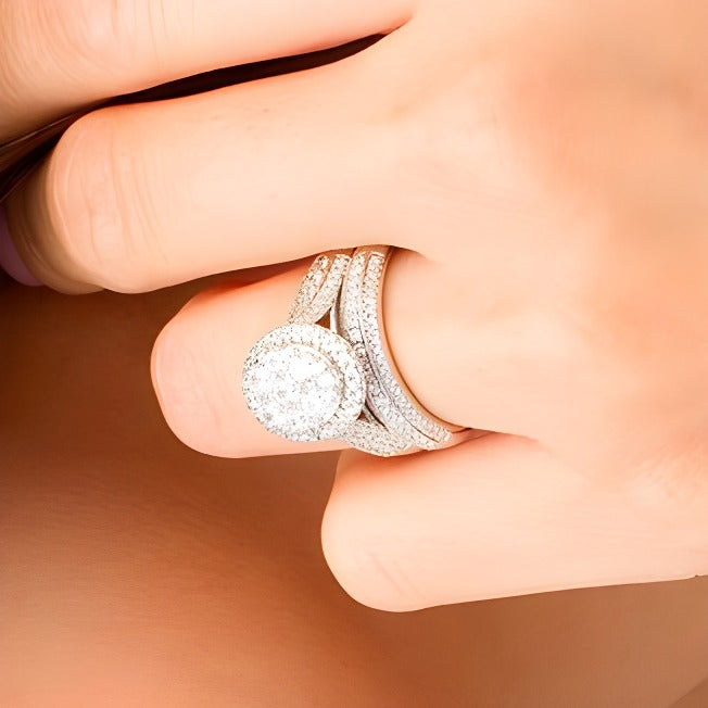 1.5 CT. TW Composite Diamond Oval Frame Multi-Row Bridal Set in 10K White Gold