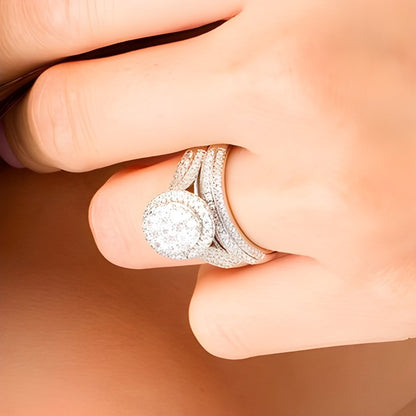 1.5 CT. TW Composite Diamond Oval Frame Multi-Row Bridal Set in 10K White Gold