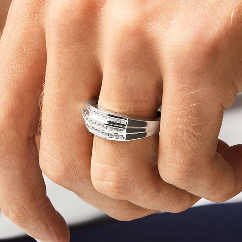 0.5 CT. TW Diamond Triple Row Band in 10K White Gold