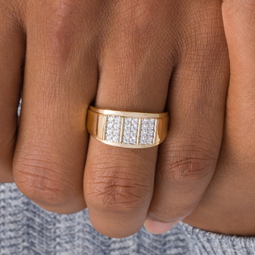0.5 CT. TW Composite Diamond Linear Triple Row Ring in 10K Gold