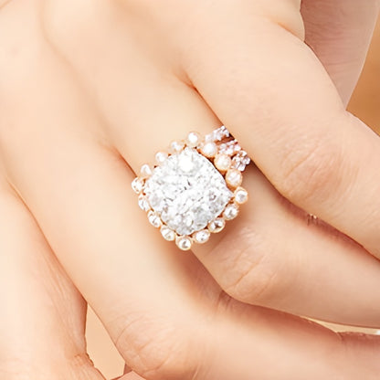 2.75 CT. TW Cushion Multi-Diamond Bubble Frame Vintage-Style Bridal Set in 10K Rose Gold