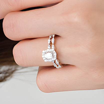 0.75 CT. TW Emerald-Cut Diamond Frame Scallop Shank Bridal Set in 14K Two-Tone Gold (I/SI2)