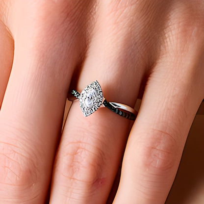 0.5 CT. TW Marquise-Cut Black and White Diamond Frame Crossover Shank Engagement Ring in 14K White Gold