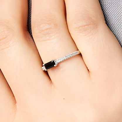 Sideways Baguette Onyx and 0.1 CT. TW Diamond PavÃ© Ring in 10K White Gold