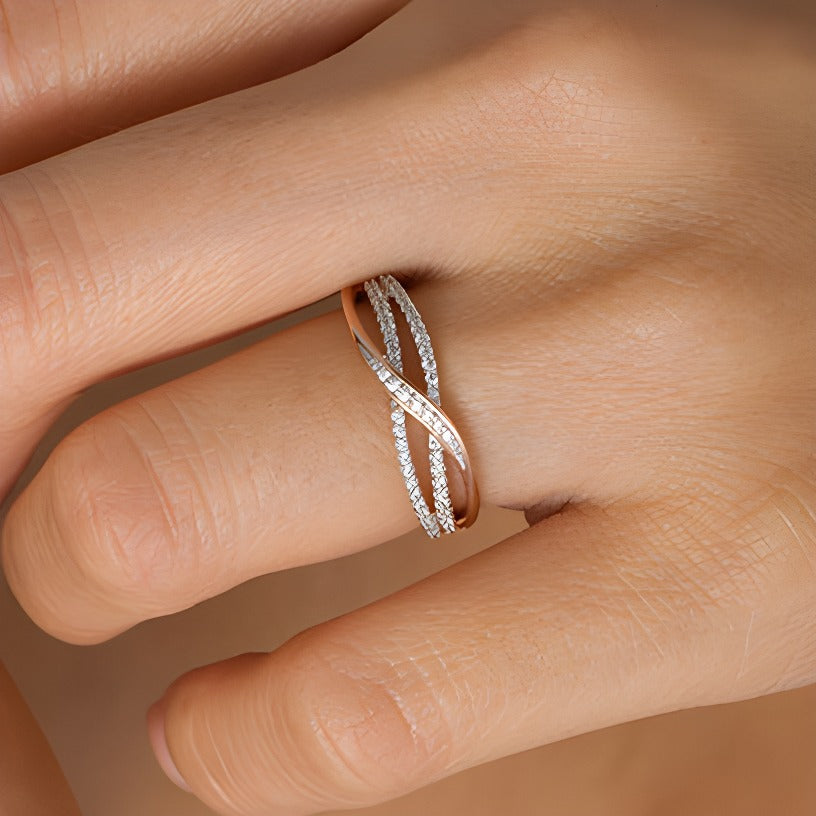 0.17 CT. TW Diamond Layered Crossover Anniversary Band in 10K Rose Gold