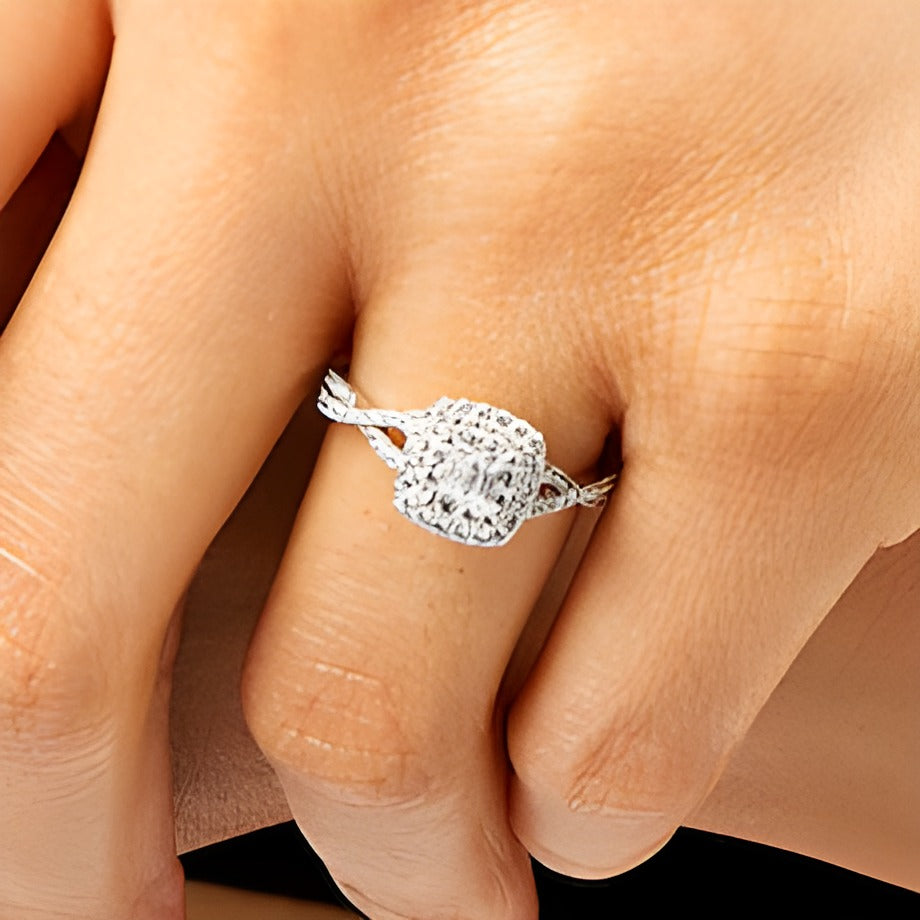 0.5 CT. TW Cushion Multi-Diamond Twist Split Shank Ring in 10K White Gold