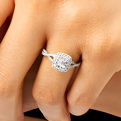 0.5 CT. TW Cushion Multi-Diamond Twist Split Shank Ring in 10K White Gold