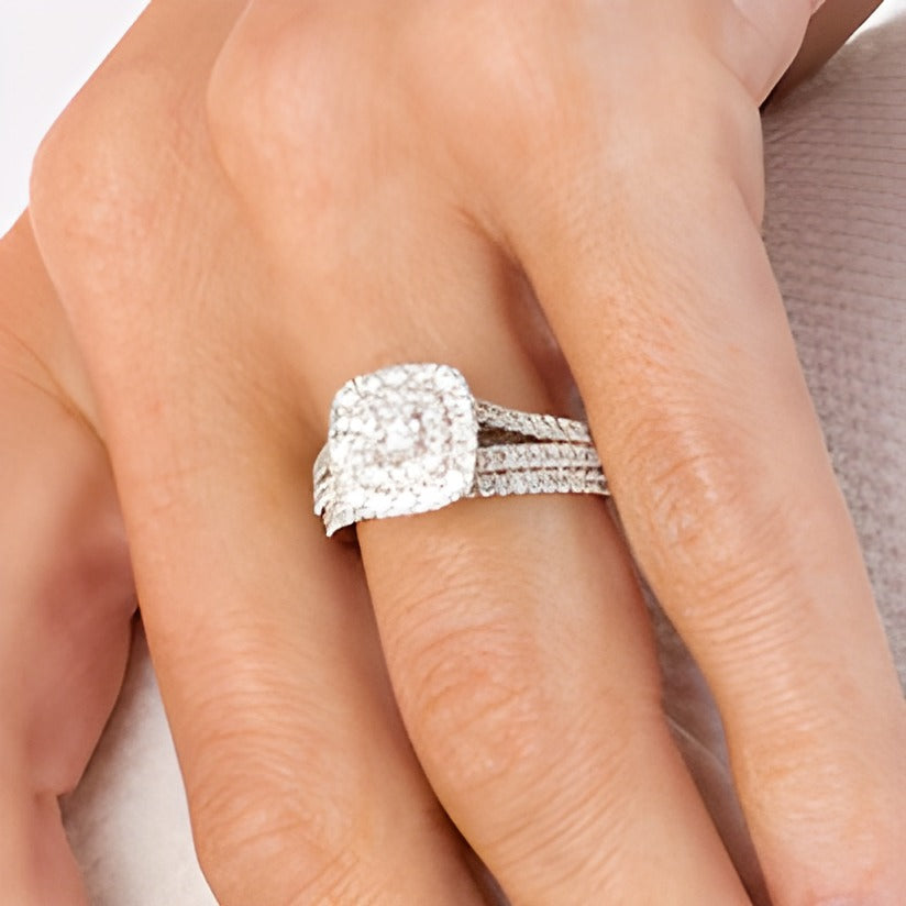 1.0 CT. TW Diamond Double Cushion-Shaped Frame Multi-Row Bridal Set in 10K White Gold