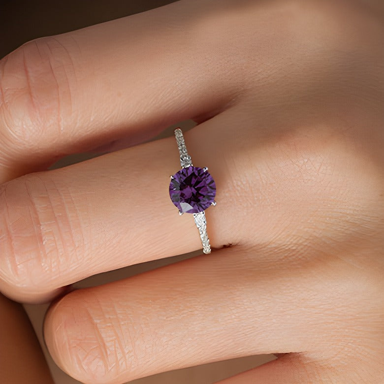 7.0mm Lab-Created Alexandrite and 0.13 CT. TW Diamond Engagement Ring in 10K White Gold