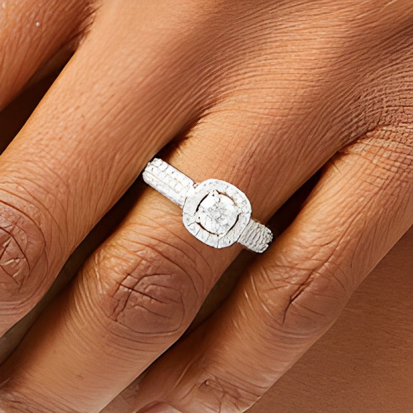 1.0 CT. TW Diamond Cushion-Shaped Frame Triple Row Engagement Ring in 14K White Gold (I/I1)