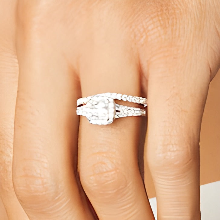 1.88 CT. TW Princess-Cut Lab-Grown Diamond Cushion Frame Split Shank Bridal Set in 14K White Gold (I/SI2)