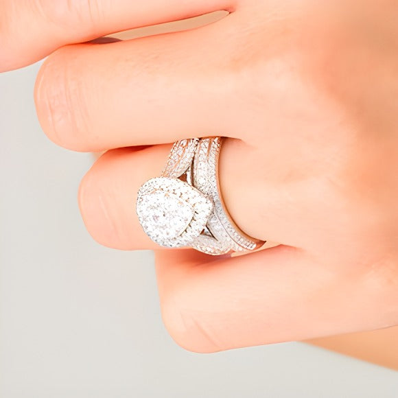 1.5 CT. TW Multi-Diamond Pear-Shaped Frame Multi-Row Bridal Set in 10K White Gold