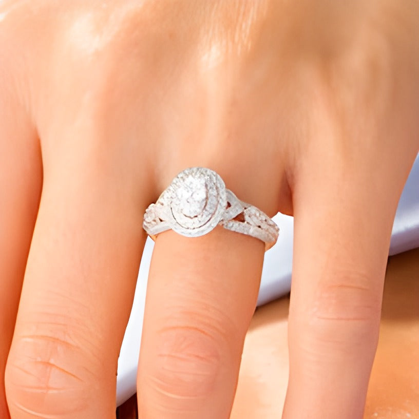 1.63 CT. TW Oval Diamond Double Frame Vintag-Style Engagement Ring in 14K White Gold