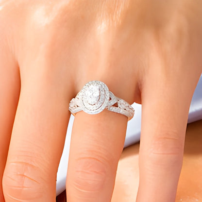 1.63 CT. TW Oval Diamond Double Frame Vintag-Style Engagement Ring in 14K White Gold