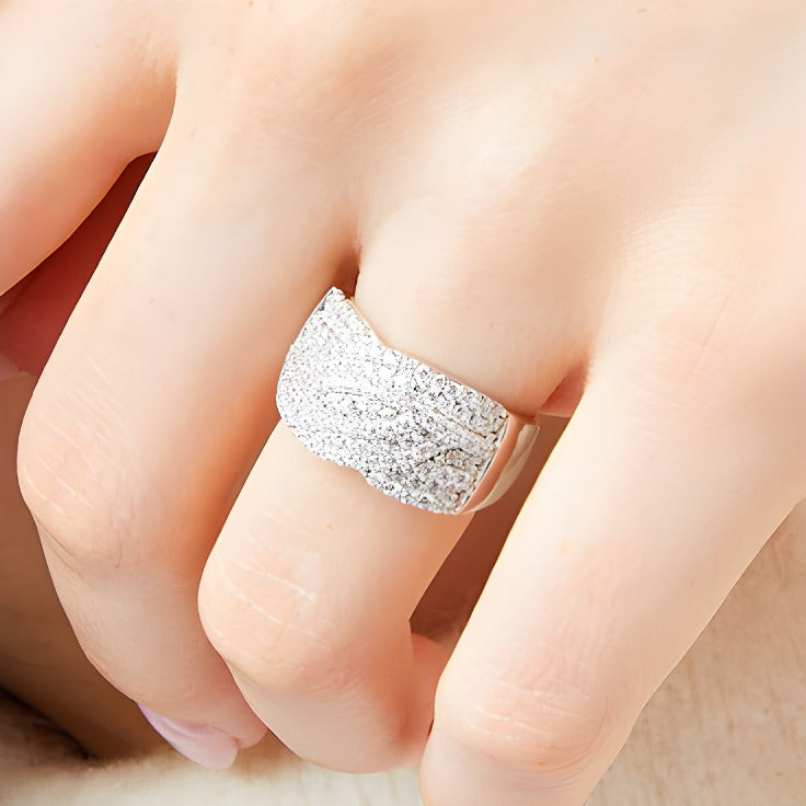 1.0 CT. TW Diamond Triple Row Overlay Band in 10K White Gold