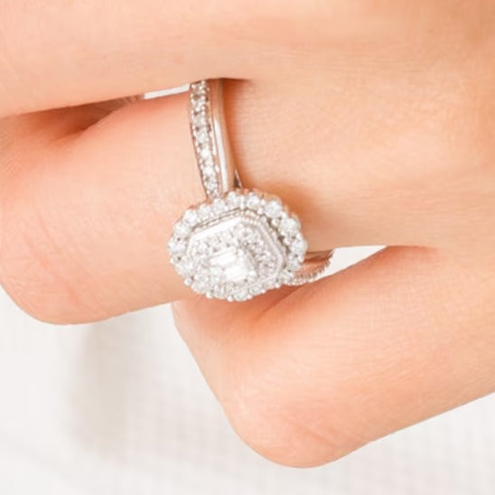 0.63 CT. TW Emerald-Cut Diamond Double Octagonal Frame Vintage-Style Engagement Ring in 10K White Gold
